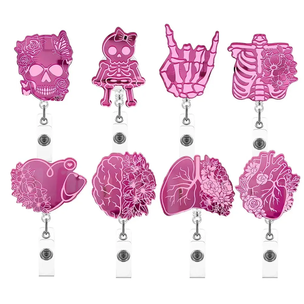 20 PCS/LOT KEY RINGS MIX MIX STYLE Nurse Bearge Beads Beads Retractable Badge Mostuters Pink Organ Heart Brain Patterns with Flowers for Nurse Student Raxing Gifts