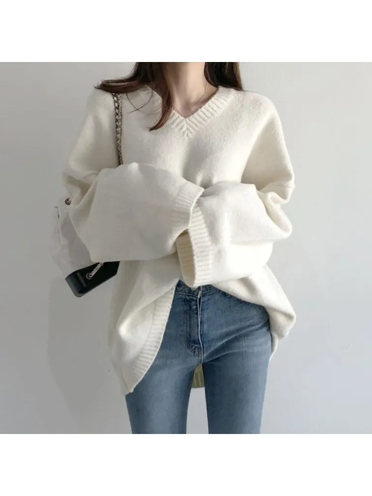 Women's Sweater's Sweater Oneck Pullovers Knit Long Sleeve Top Korean Fashion Y2k Vneck Base Layer Loose Pullover Women 231017