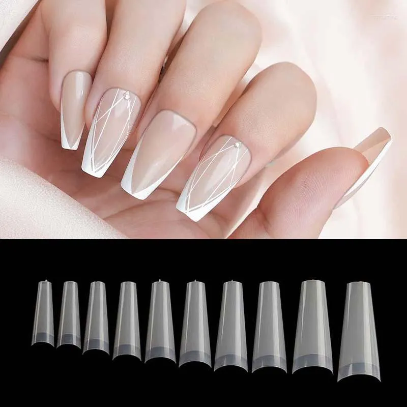 False Nails 120 PCS COFFIN 가짜 팁 확장 시스템 C 곡선 못 박힌 반 커버 프레스 on