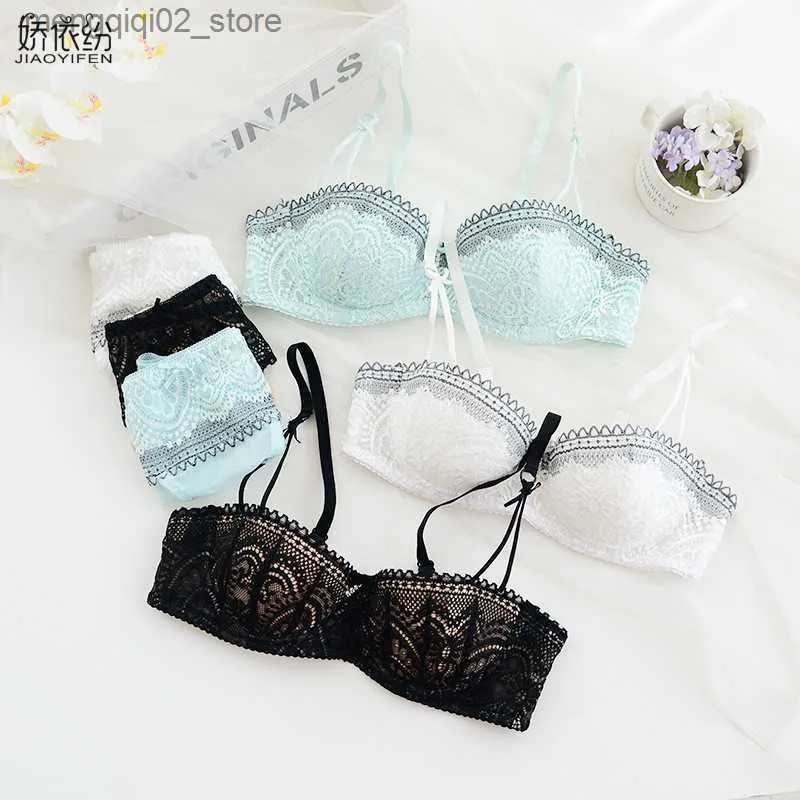 مجموعة صدرية العلامة التجارية JYF French Luxury Sexy Lace Intondear Set 1/2 Cup Ultra Thin Bra Set Sexy Women Women Lingerie Sets Q230922