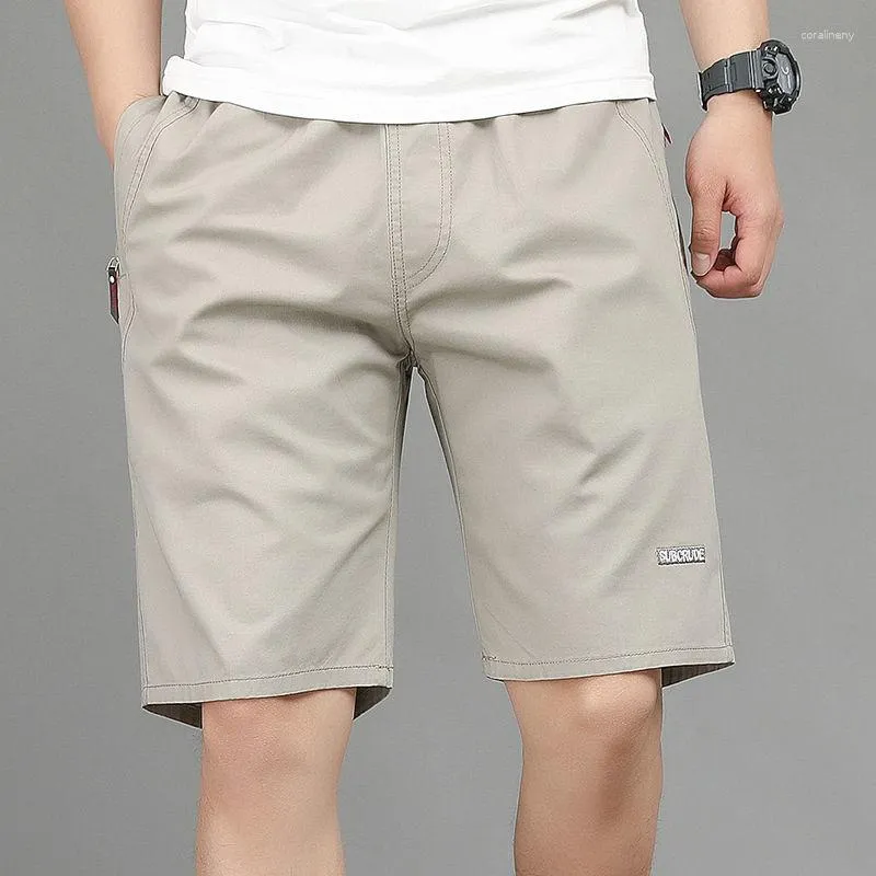 Shorts pour hommes Été Hommes Casual Couleur Solide Taille élastique Bermudas Mâle 2023 Tendances Pantalon Pur Coton E59