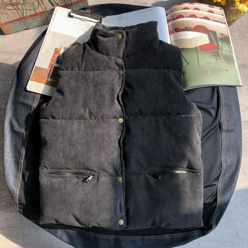 Gilets pour hommes Gilet en velours côtelé Couleur unie Manteau à col montant à simple boutonnage Automne et hiver Veste sans manches