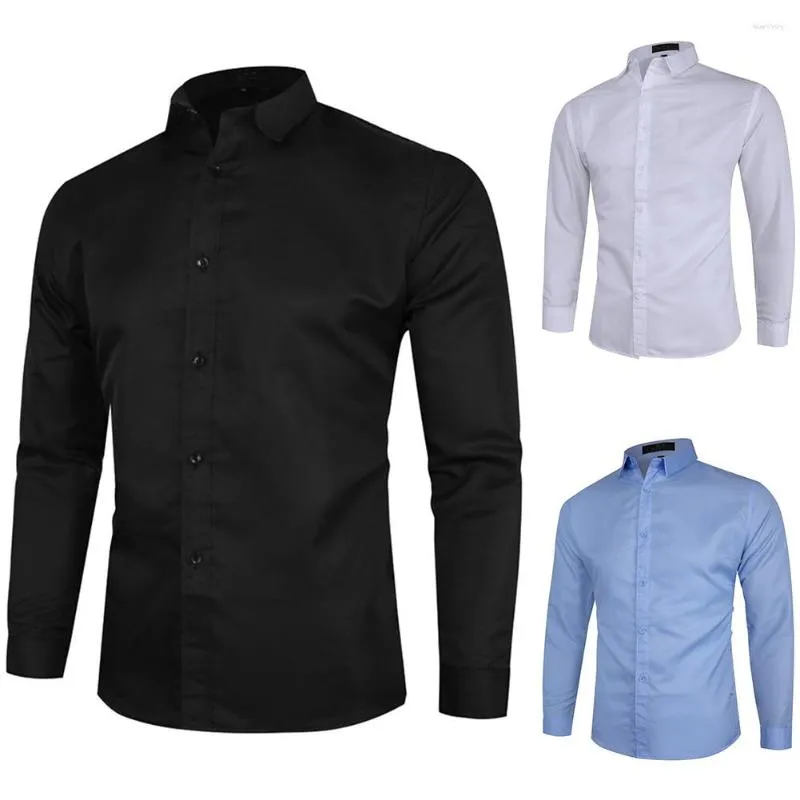 Męskie koszule męskie sukienka biała koszula regularnie dopasowanie solidnego koloru bluzki bluzki bluzka