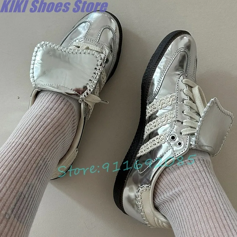 Sukienka Buty Silver Moral Buty treningowe swobodne trampki dla kobiet w stylu jesiennym Składany projekt koronkowy Trendy 230921