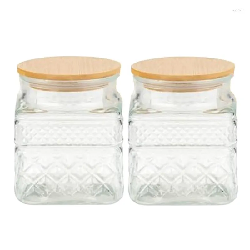 Storage Bottles 2 Piece Square Glass Jars Coffee Pasta Sugar Tea Snack Nuts Cookie Jar Kitchen Decor