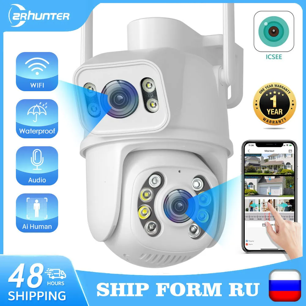 IP-kameror Zrhunter 8MP 4K PTZ Camera Dual-Lens Human Detect CCTV Security Night Vision Outdoor WiFi Surveillance ICSEE 230922