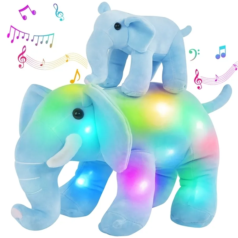 Plush dockor Elefant Mor och barn fyllda leksaker LED Musik Plush Animals Doll med LED -lampor Glödande födelsedagspresenter 230921