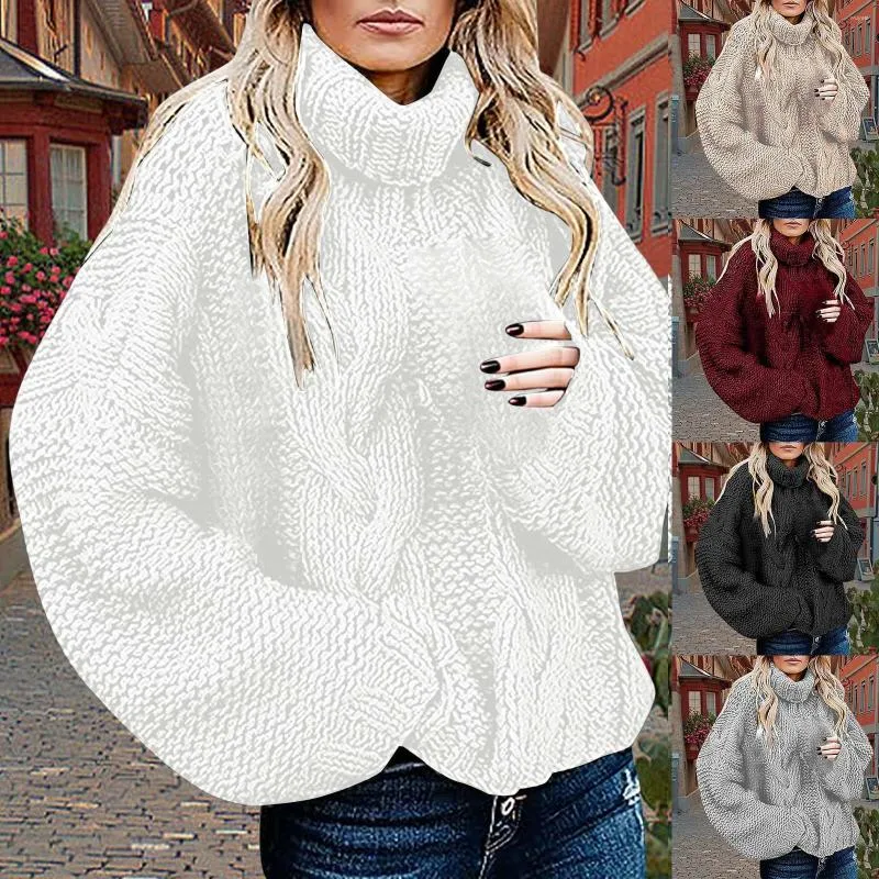 Kvinnors tröjor Vinter Autumn Solid Color Turtleneck Balloon långärmad tröja Pullover Jacket Gardigan Longue Pour Femme