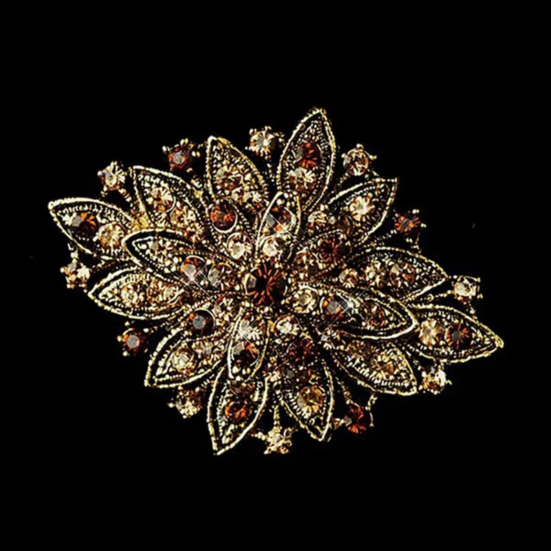 Vintage Look Rhodium Silver Plated Clear Rhinestone Crystal Diamante Bouquet Brooch Pin Prom Party Pins4208411