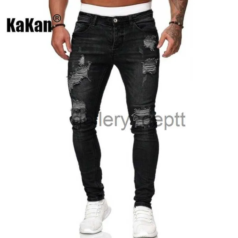 Herenjeans Kakan - Hoge kwaliteit stretch herenbroek, versleten, versleten witte slanke jeans, lente en herfst nieuwe lange jeans K14-881 J230922