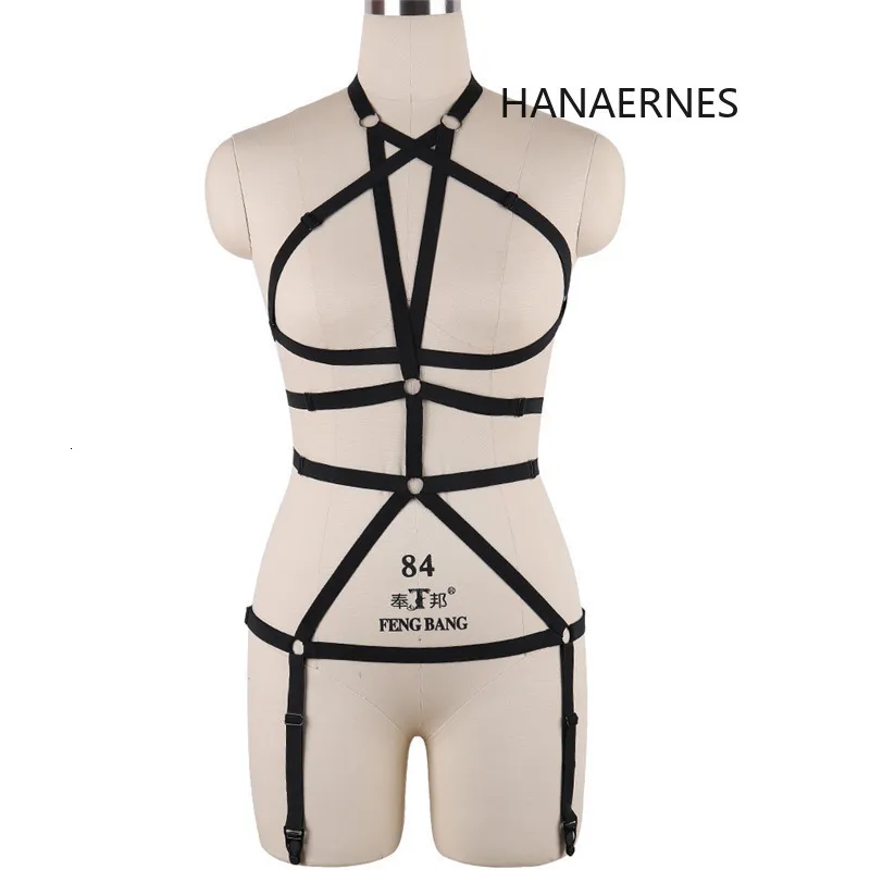 Suspenders HANAERNES Women Bandage Bra Elastic Cage Bra Lingerie Open Cup Sexy Erotic Openwork Bustier Garter Belt 230921