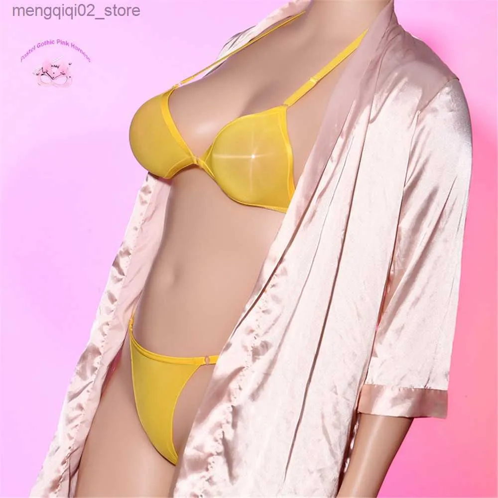 BHs Sets Elastische einteilige Ölglanzstrumpfhose Durchsichtiger BH Bikini Badeanzug Damenhöschen Sexy Dessous Verstellbare übergroße Unterwäsche Q230922