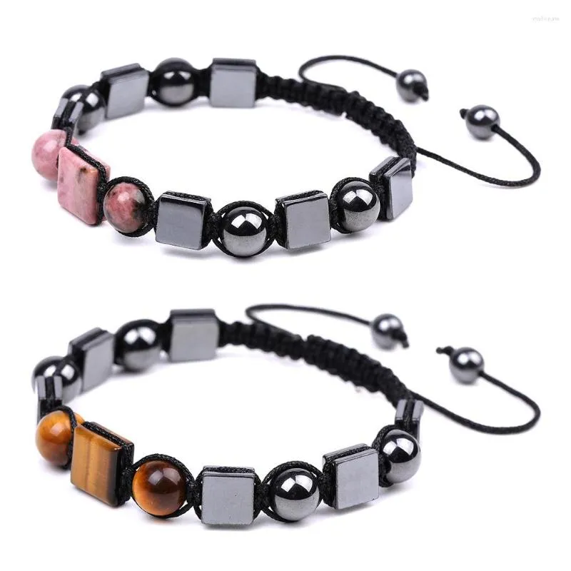 Charmarmband sport svart magnet hälsa för kvinnor man älskare 10x10 mm fyrkant ametyst månsten rodochrosite flätarmband armband