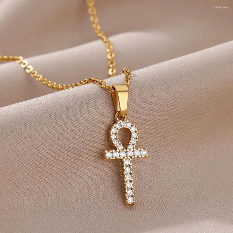 Pendentif Colliers Goth Cross Collier pour femmes Couleur Or Chaîne en acier inoxydable de luxe Designer Bijoux Cadeau de Noël