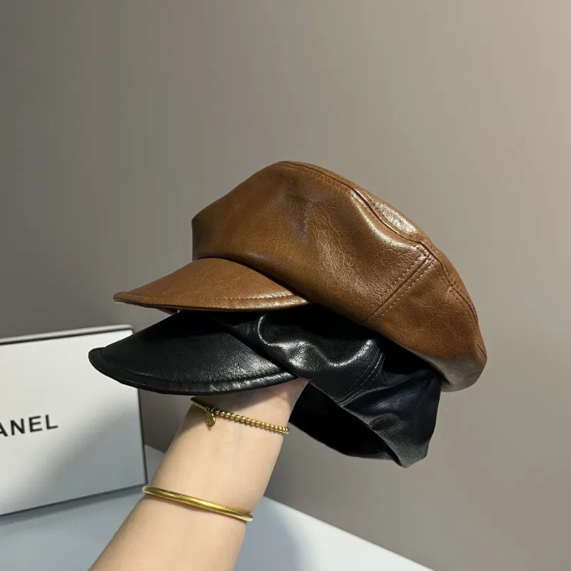 Модная Кожаная Восьмиугольная Шляпа Для Женщин В Британском Стиле.