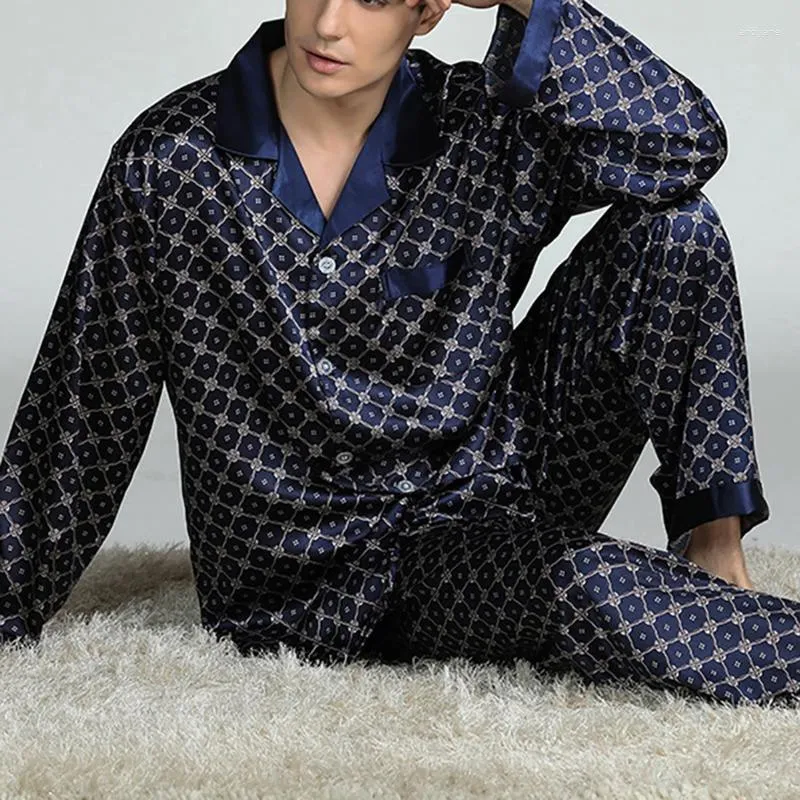 Männer Nachtwäsche Frühling Männer Langarm Satin Pyjama Sets Für Anzug Homewear Hause Kleidung Pyjamas Lounge Sommer