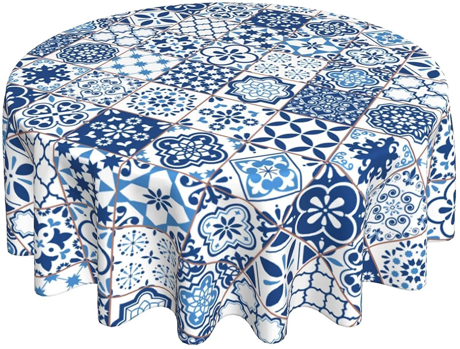 Table Cloth Mexican Talavera Round Tablecloth 60 Inch Geometric Floral Table Clothes Rustic Waterproof Reusable Circle Table Cover 230921