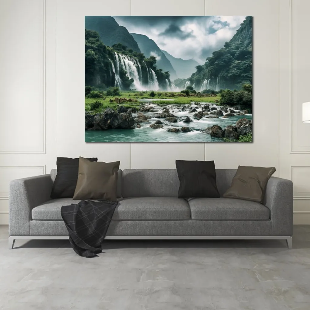 Gerçekçi Fotoğraf Vietnam Pangkal Falls Peyzaj Resim Baskı Yatak Odası Duvar Dekoru için Tuval Poster