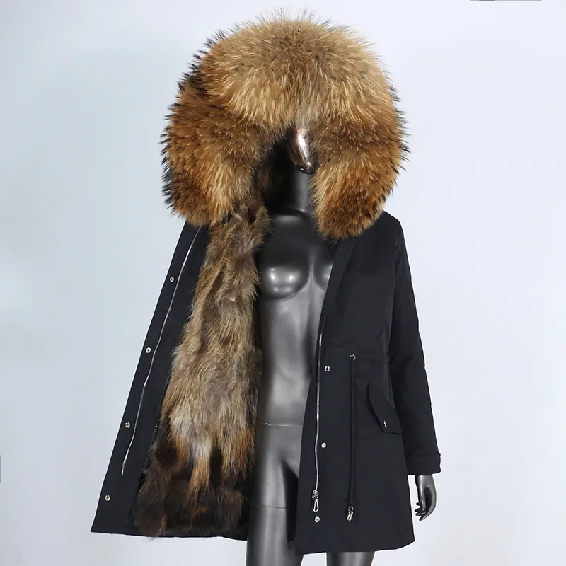 Womens Fur Faux Fashion Real Coat Winter Jacket Kvinnor Long Parka Waterproof Natural Collar Hood Thick Warm Raccoon Liner 230921