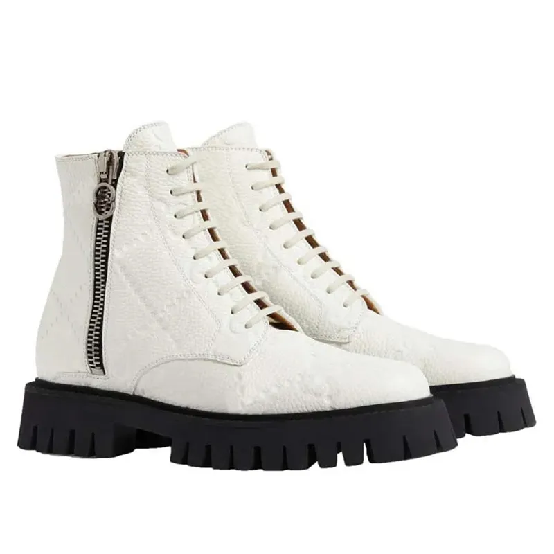 Jacquard lace up zipper flat boots hotsell