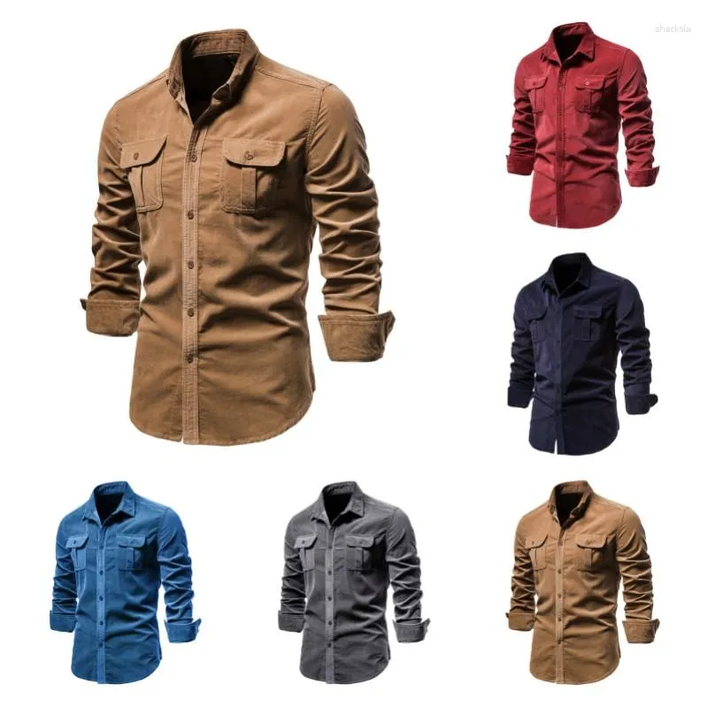 Chemises décontractées pour hommes Qualité Chemise en coton à simple boutonnage Business Mode Solide Corduroy Hommes Automne Robe Slim