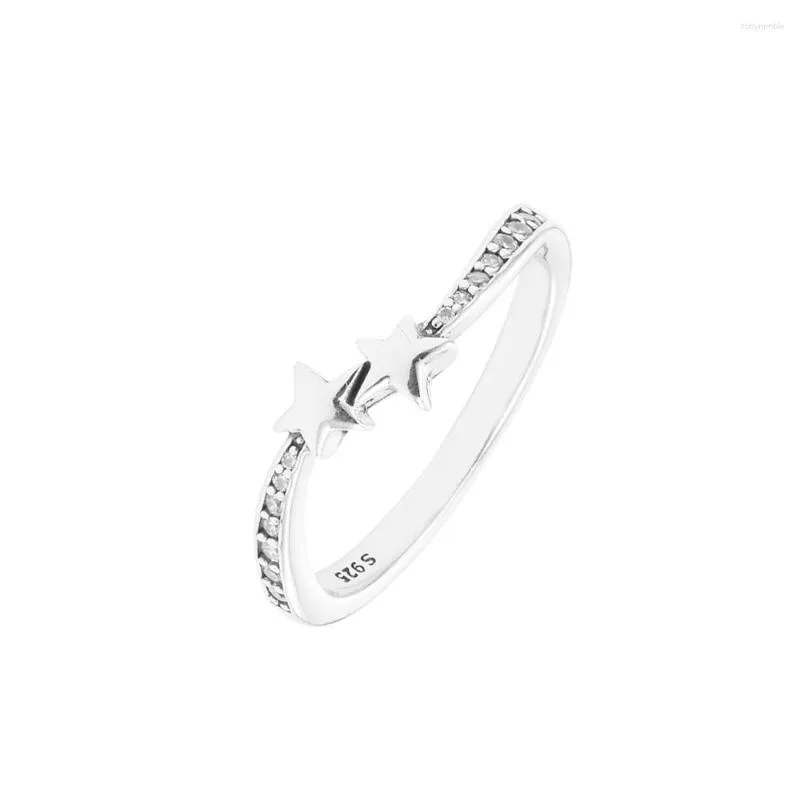 Bagues de cluster Qandocci 2023 Winter Shooting Stars Bague scintillante pour femmes 925 Argent DIY Convient aux bijoux de charme de la mode européenne