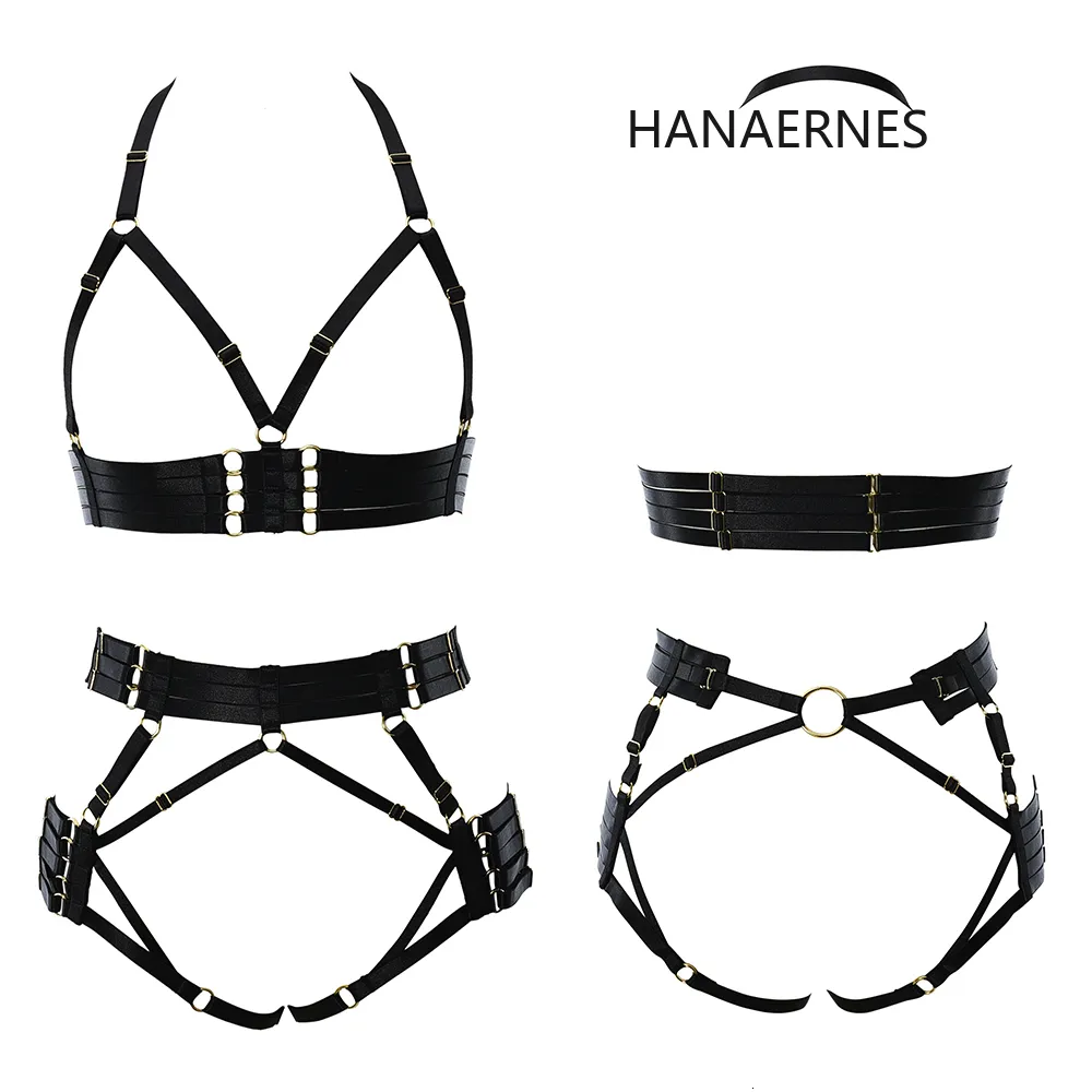 Suspenders HANAERNES Elastic Adjustment Punk Dance Carnival Costume Gothic Suspender Bra Women's Black Tight Top Garter Sexy Lingerie Set 230921