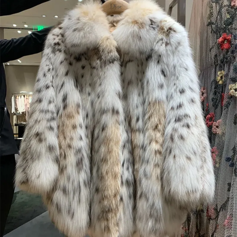 Kvinnors päls faux höst- och vinter leopardtryck fläckar kappa mid längd imitation ung 230922