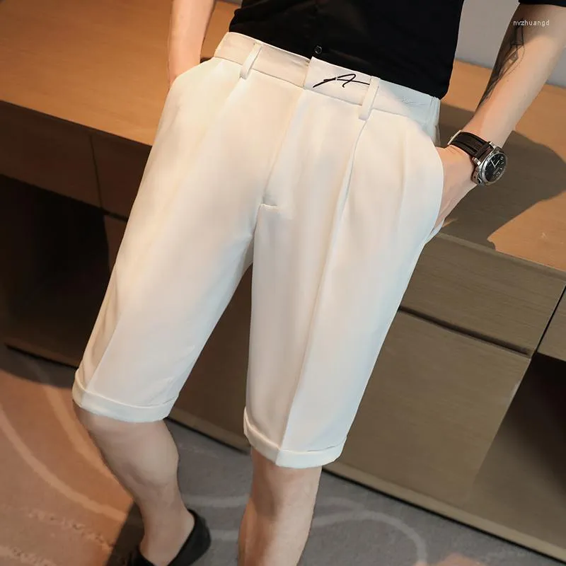 Мужские шорты, летние деловые шорты с эластичной резинкой на талии/мужские облегающие шорты высокого качества с вышивкой, повседневные Харлан 29-36