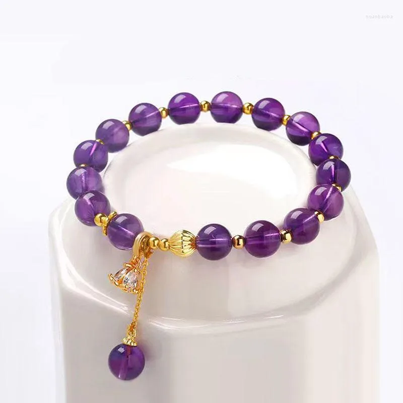 Strand Naturel Améthyste Bracelets Femmes Doux Romantique Cristal Fleur Agate Couple Bracelets Bouddha Perle Bracelet Cadeau Pour Petite Amie