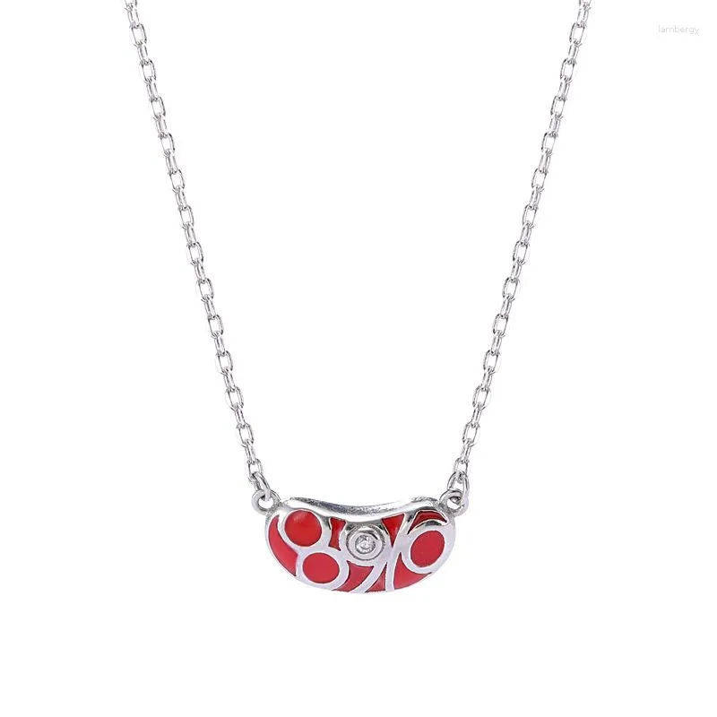 Kedjor hemiston 925 sterling silver röd emalj Acacia bönhänge halsband uttrycker gåva för kvinnor män