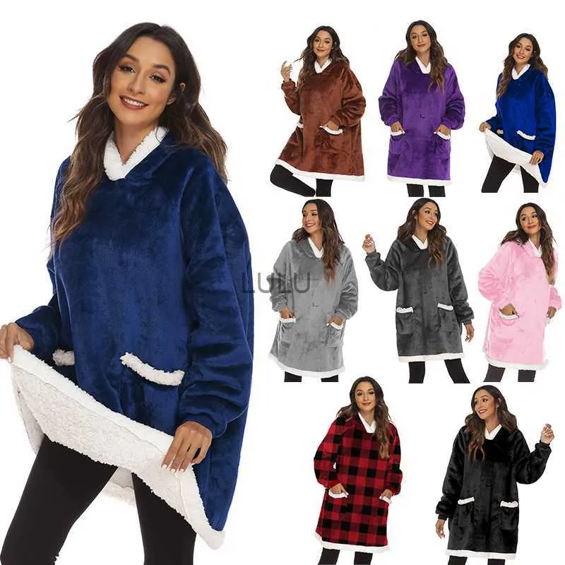 Coperte Felpe invernali Felpa oversize calda Felpa in pile Coperta gigante con maniche Pullover Uomo / Donna Abbigliamento da casa Festa a casa Natale HKD230922