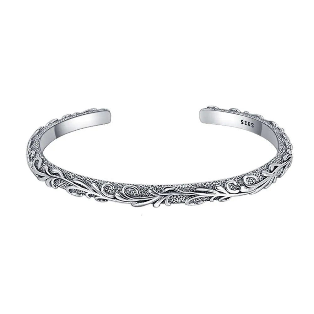 Vintage Silver Bangle ヴィンテージ フレア フローラル SIAM 925 Silver - Vintage Floral Swirl Vine Hollow Bangle