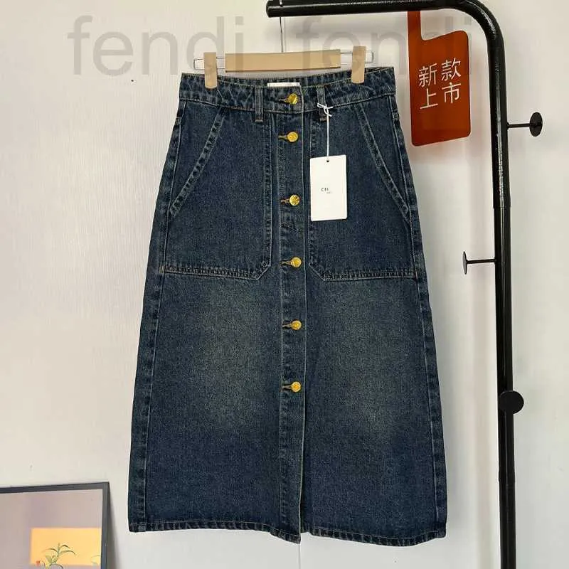 Saias designer high end 23 início do outono novo botão dourado arco do triunfo antigo saia linha a denim tendência feminina vlmr