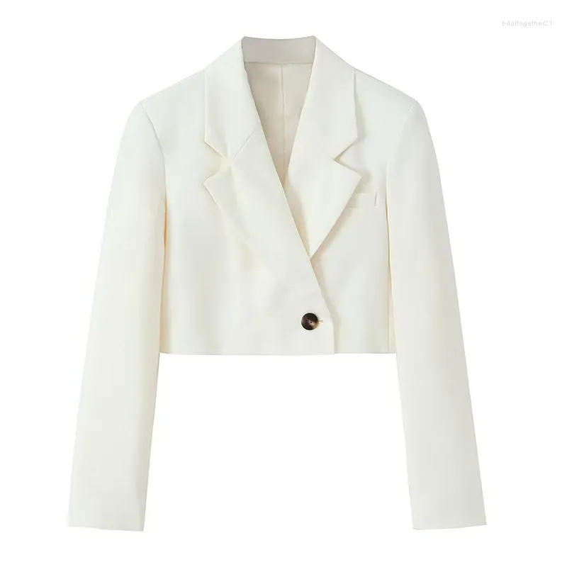 Women's Suits YENKYE Women White Cropped Double Breasted Blazer Vintage Long Sleeve Lapel Collar Female Elegant Office Outerwear