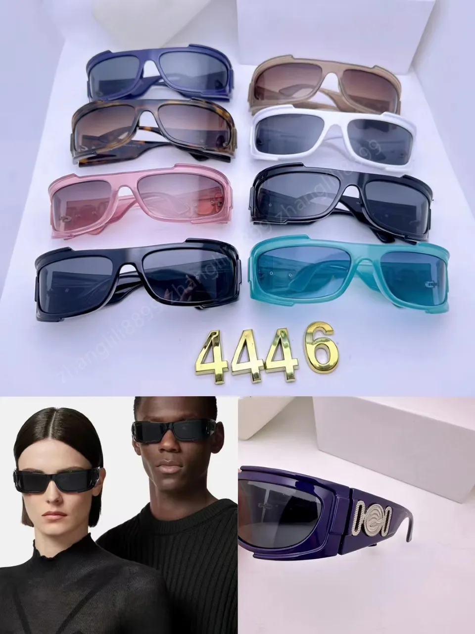 4446 Homens Mulheres Óculos de Sol Envoltório Retângulo Forma 67mm Moda Óculos de Sol UV400 Sun Shades Eyewear Vintage Oval Sun Óculos Simples para Montanhismo Pesca