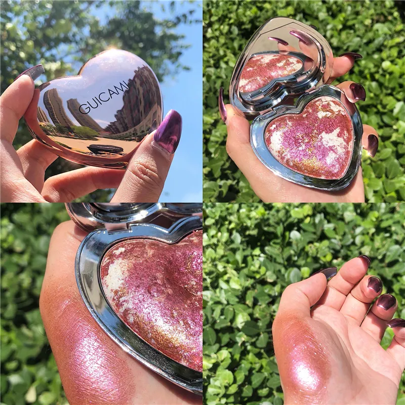 Glitter per il corpo Palette di evidenziatori a forma di cuore Polvere luccicante Iluminador Viso Bronzer Trucco Evidenziare Illuminare Texture Contorno Blush Cosmetico 230921