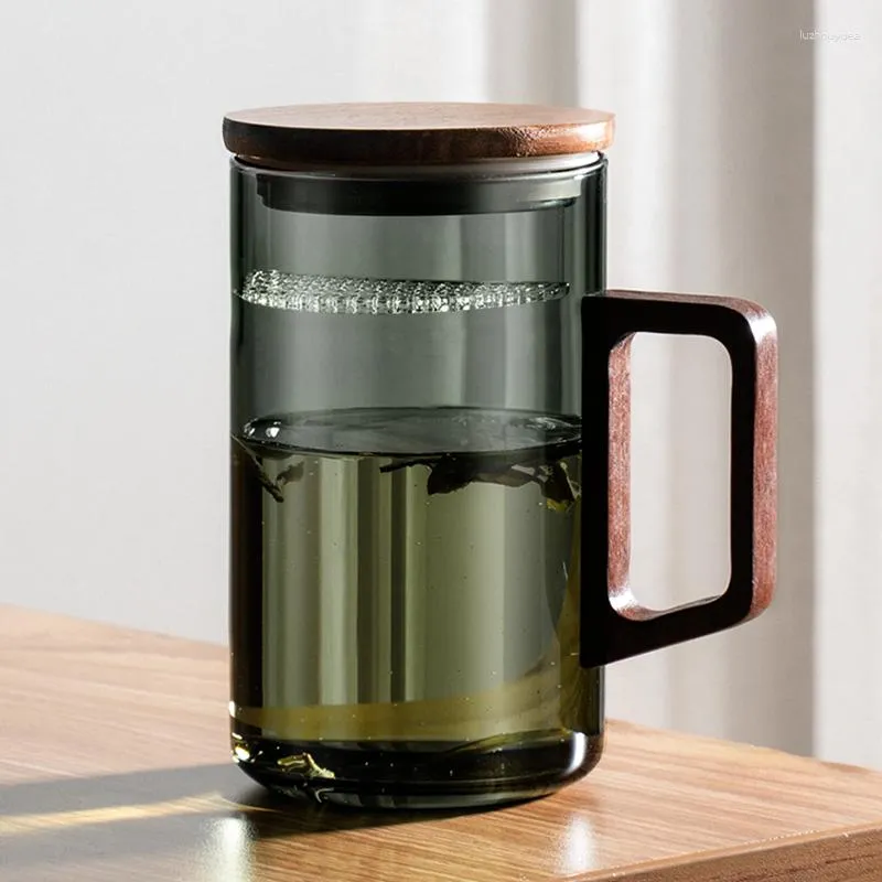 Чайные чашки Чашка GIANXI с фильтром в форме полумесяца Японская деревянная ручка Набор для разделения листьев из термостойкого стекла