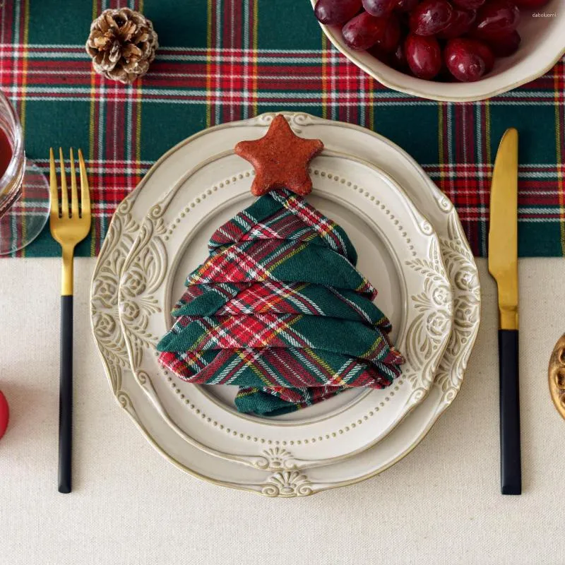 Tovagliolo da tavola 4 pezzi Tovaglioli da cena scozzesi rossi e verdi classici di Natale per il 2024 Decorazioni natalizie in tessuto tartan scozzese 40x40 cm