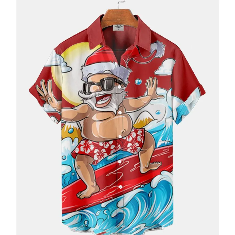 Camicie casual da uomo Harajuku Tops Short Christmas Graphic Print Tee Summer Risvolto Moda Hawaiian Holiday Abiti oversize 230921