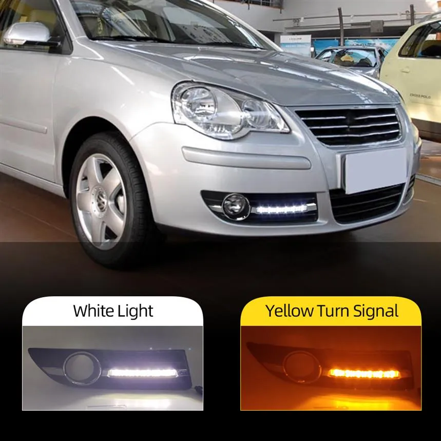 För Volkswagen Polo 9N3 2005 2006 2007 2008 2009 2010 LED DRL DAYTIME Running Light Driving Daylight With Yellow Turn Signal330V