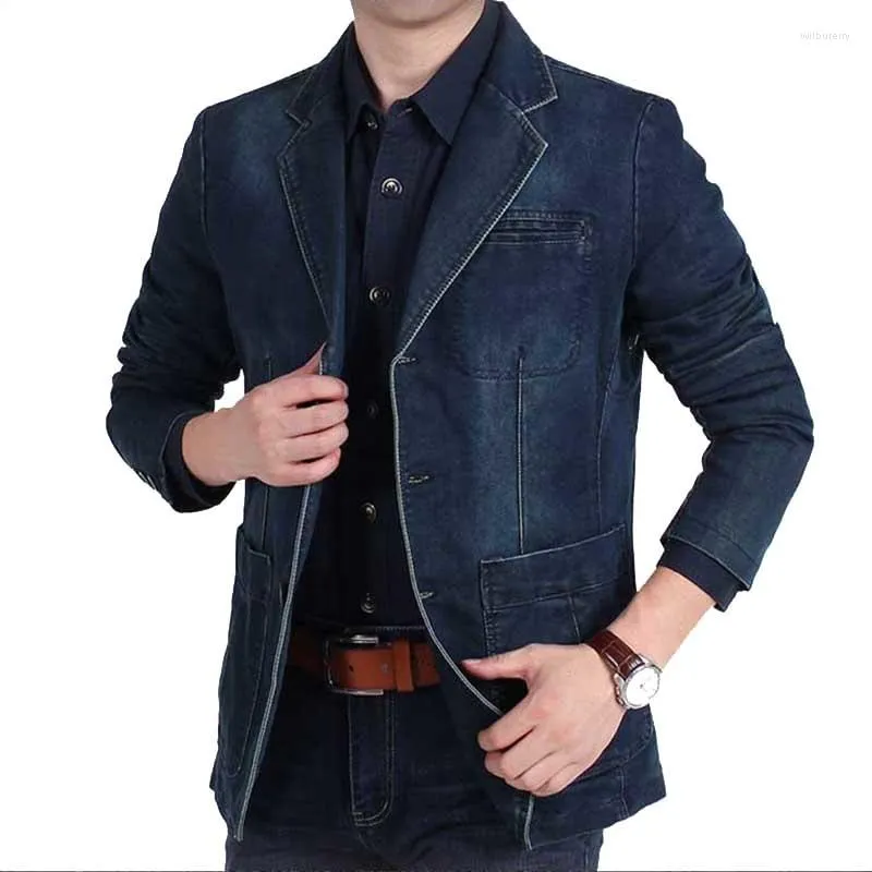 Abiti da uomo Moda Giacca blazer di jeans Giacca da uomo Business Casual Slim Fit Abito Jeans Cappotto Ufficio Militare Vintage Cotone