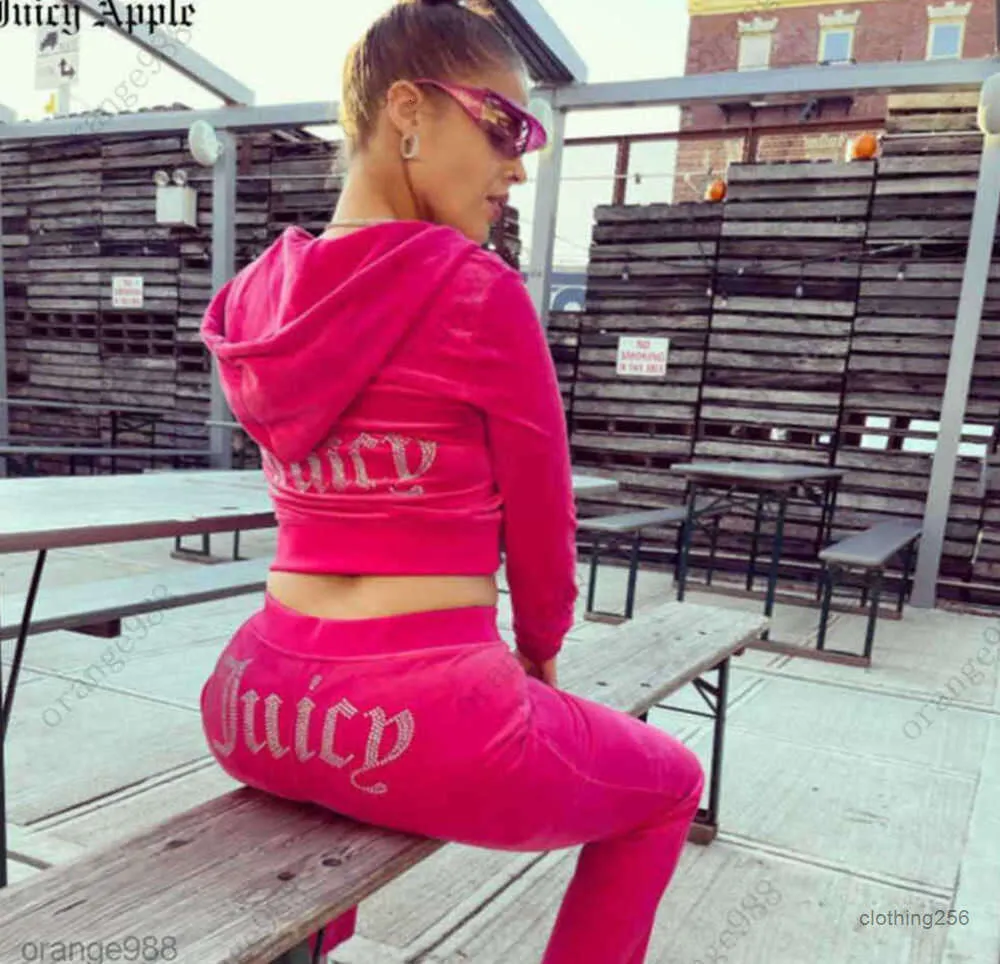Juicy Apple Women's Tracksuits Veet Sying Suits Outfit Two Piece Jogging Set Velor Met Hoodie Pants Suit Womens002