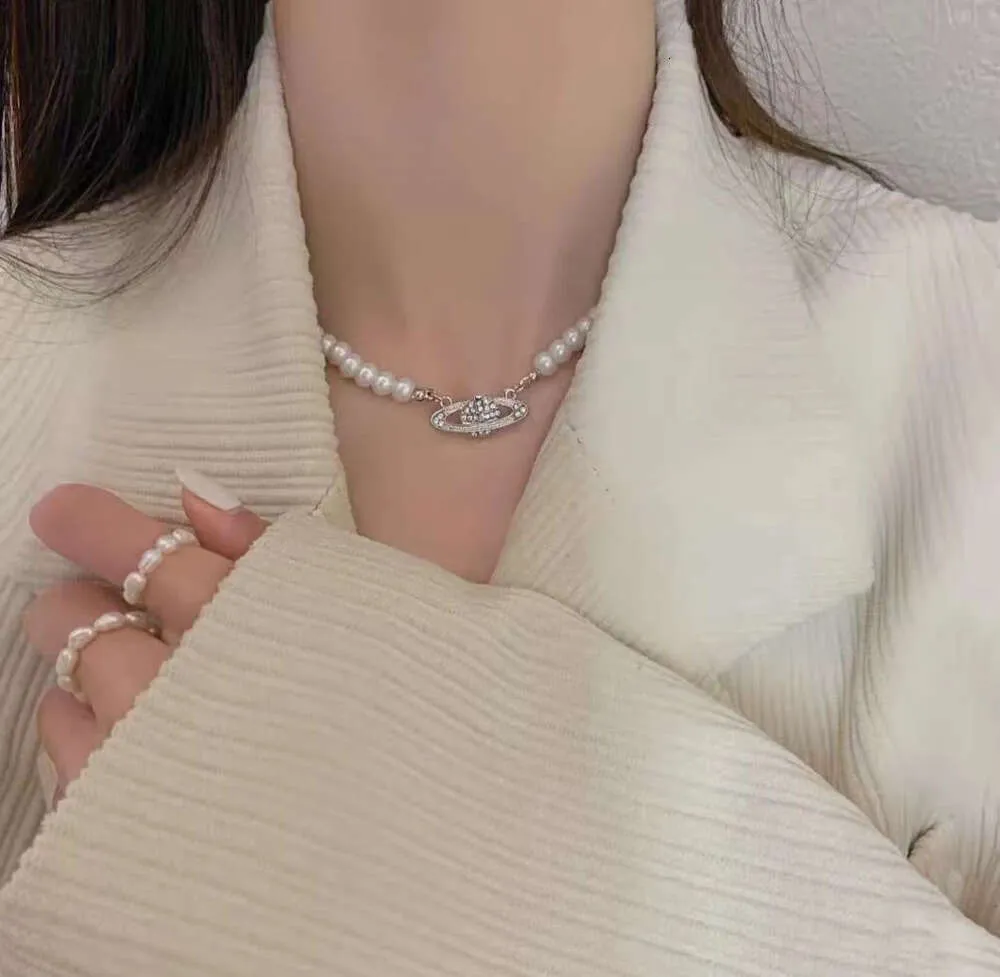 Designers Pearl Chain Pendant Necklace Viviene Westwood Necklace Satellite Clavicle Atmosphere with Box