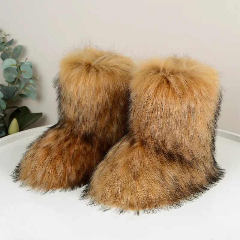 Boots Winter Fuzzy Y2K Shoes Furry Fluffy Fur Snow for Women Plush Lining Slip-on Rubber Flat Outdoor Warm Ladies Footwear 230922