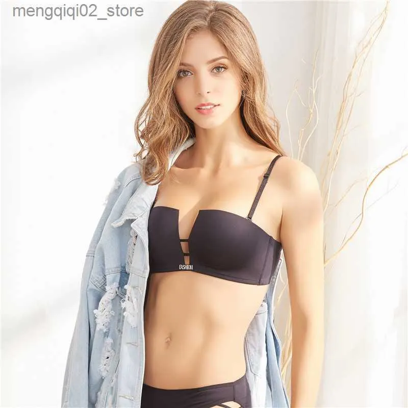 Ensembles de soutiens-gorge Push Up Ensemble de soutien-gorge sans couture Deep-V Coupe carrée Plus Taille Ensembles de sous-vêtements Invisible Bretelles BH Fil Gratuit EU US Style Soutien-gorge Ensemble de culottes Q230922