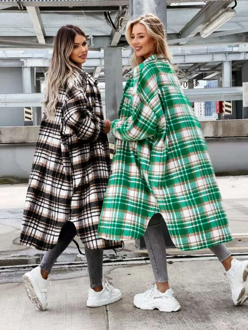 Women's Plaid Shirt Jacket Fall Fashion Cardigan Coat with Pockets, Long  Sleeve Lapel Shirt, Elegant Winter Outerwear