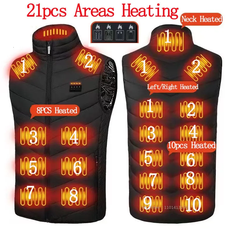 Herenvesten 21PCS Verwarmde jas Mode Heren Damesjas Intelligente USB Elektrische verwarming Thermische warme kleding Winter Verwarmd vest Plussize 230922