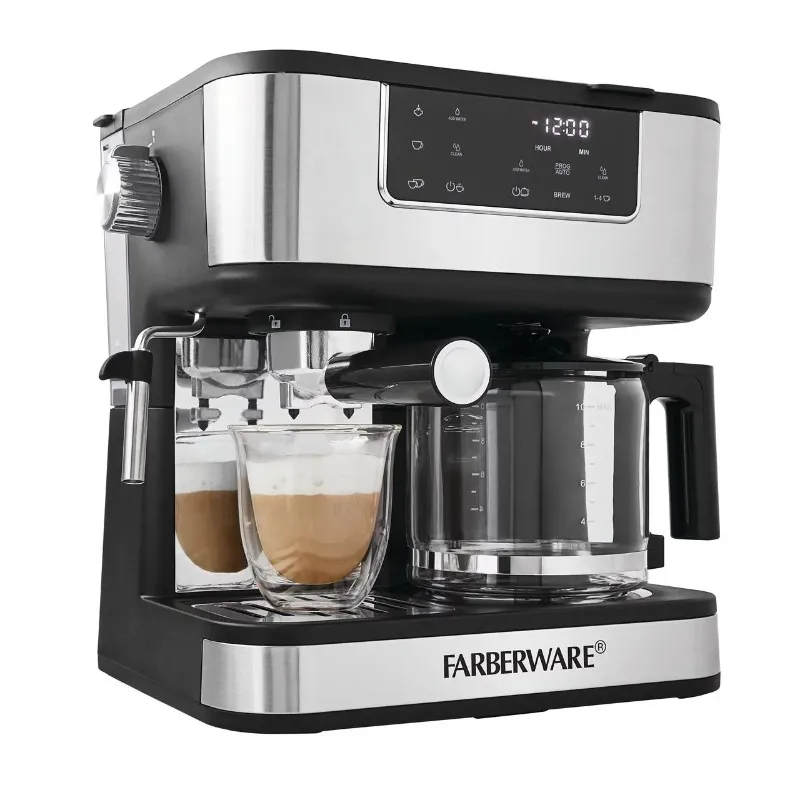 Farberware Dual Brew, 10 Cup Coffee + Espresso, Black and Stainless Finish, Touchscreen, MODEL FW54100112159