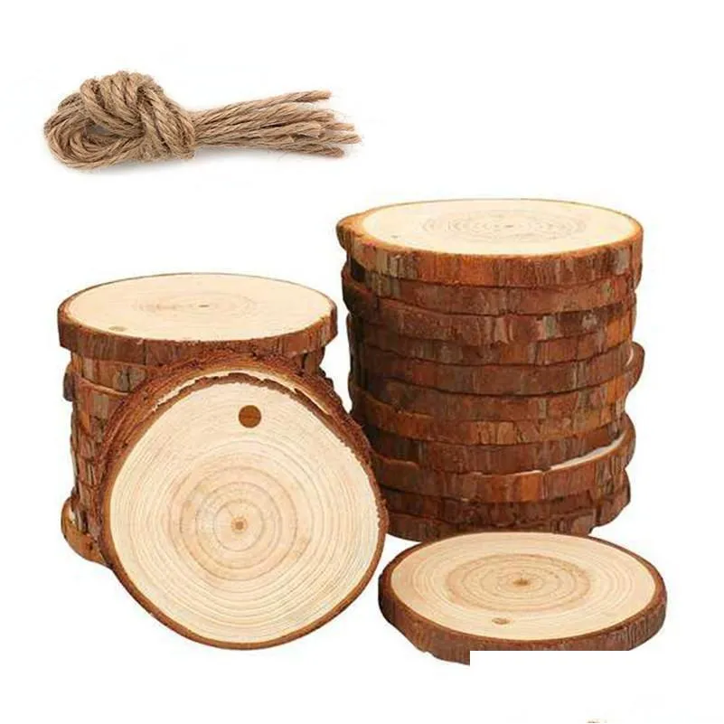 Greeting Cards Christmas Ornaments Wood Diy Small Discs Circles Painting Round Pine Slices W/ Hole N Jutes Party Supplies Drop Deliv Dh8Or